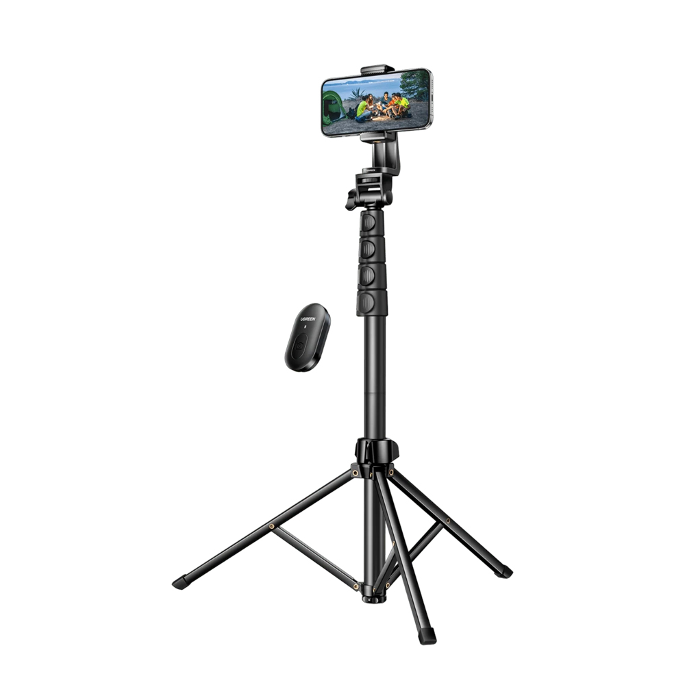 UGREEN Telefon Tripod Selfie Stick cu Bluetooth Remote Control, 100% Aluminum Metal, pliabil, Lightweight, 170cm, Negru