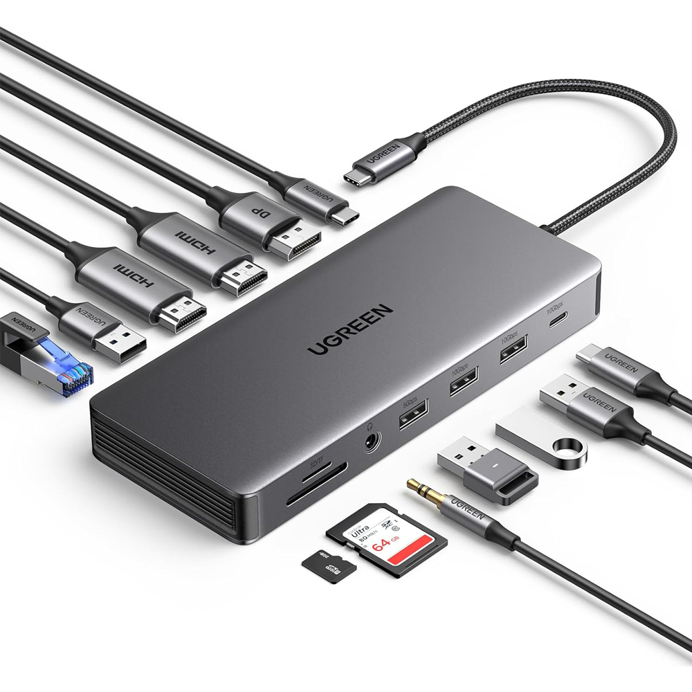 Ugreen hub 13in1 usb-c to 2*hdmi(4k@60hz)+dp+2*usb-a3.2+usb-c3.2+2*usb-a3.0+sd/tf+gigabitrj45+3.5mm+pd(100w) | cm681, space gray Thumbnail 2