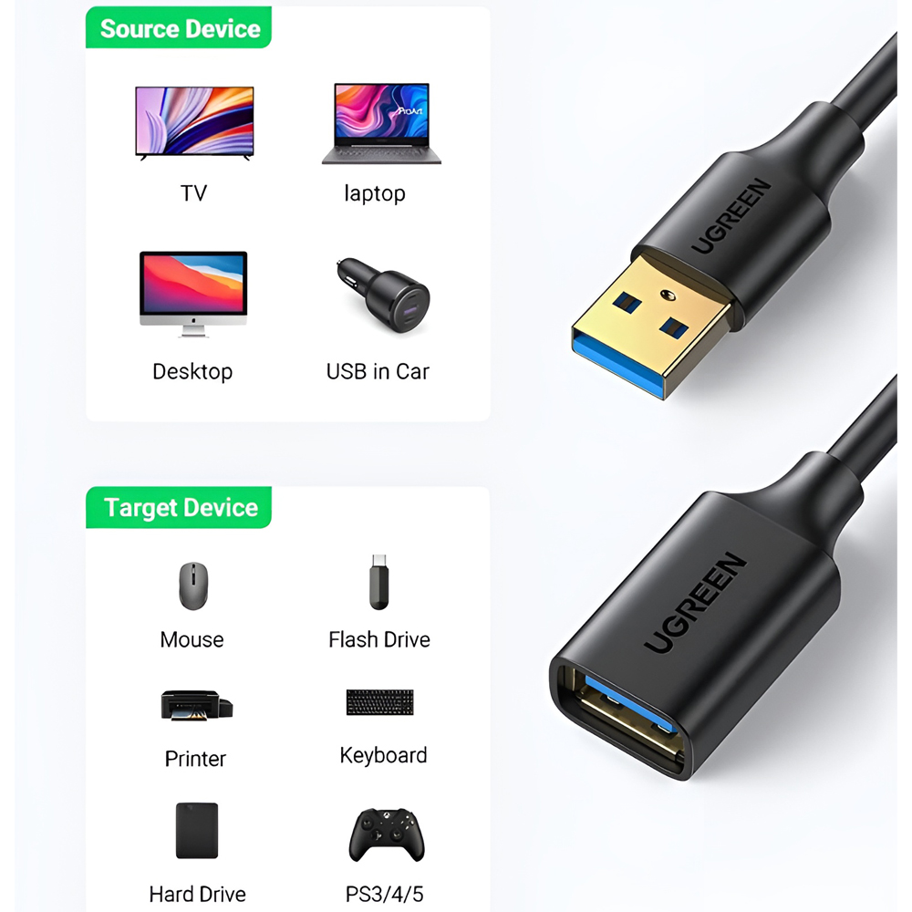 Ugreen usb 3.0 extension male cable 3m | us129, black Thumbnail 2