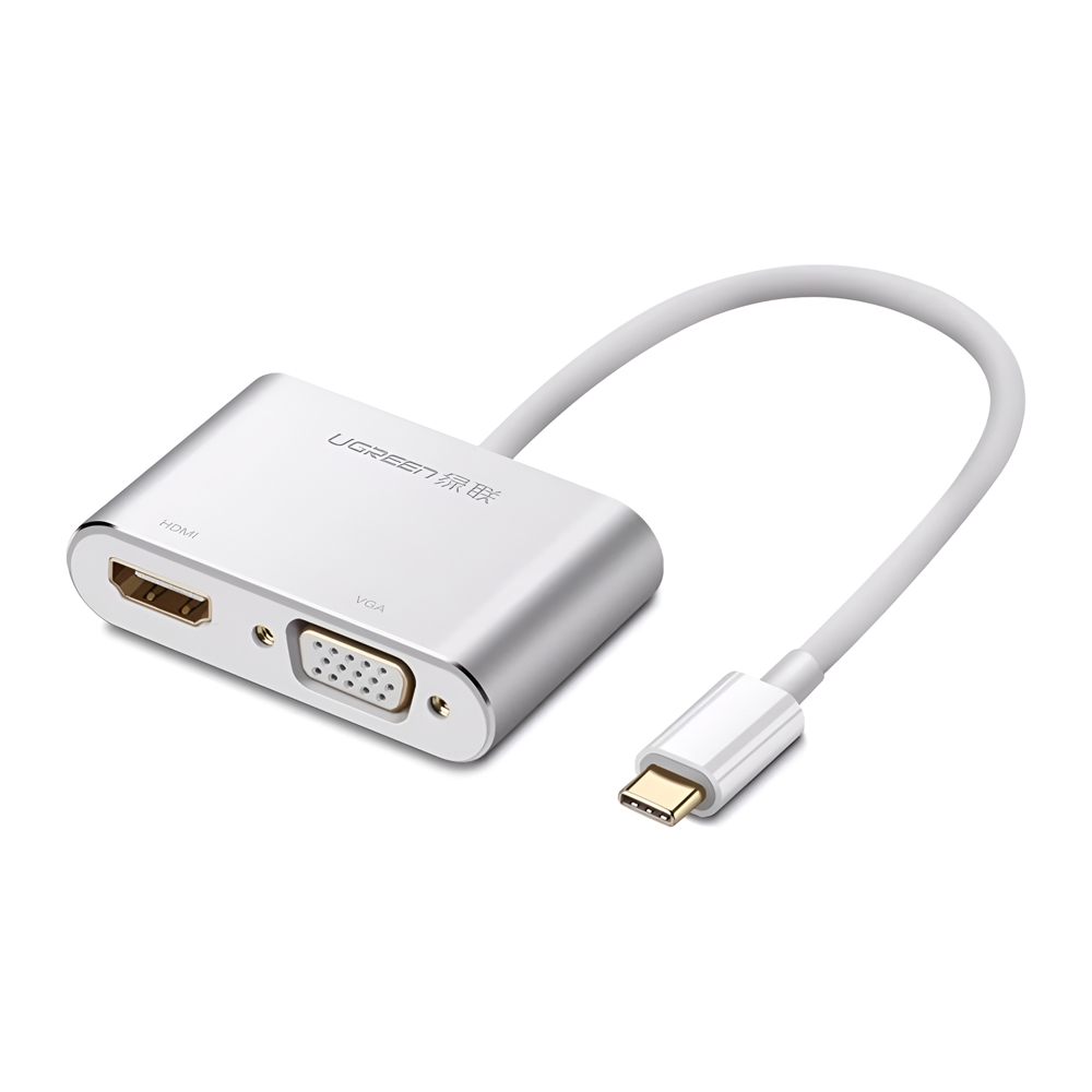 UGREEN Adaptor USB-C la HDMI 4K@30Hz + VGA 1080p@60Hz (utilizare simultană) cu PD CM162, Silver