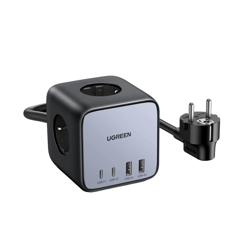 UGREEN Power Strip DigiNest Cube 65W - 3 x Soket, 2xUSB-A, 2xUSB-C, GaN, 3680W CD268, 1,8m, Black