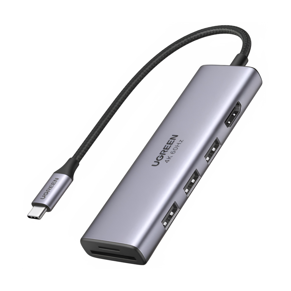 UGREEN HUB 6in1 Type-C 3.0 to HDMI 4K@60Hz + 3*USB-A 3.0 + SD/TF Converter CM511, Silver