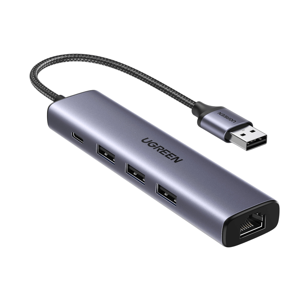 UGREEN HUB USB-A 3.0-3*USB3.0+RJ45 (1000M) Adaptor Ethernet CM475, gri