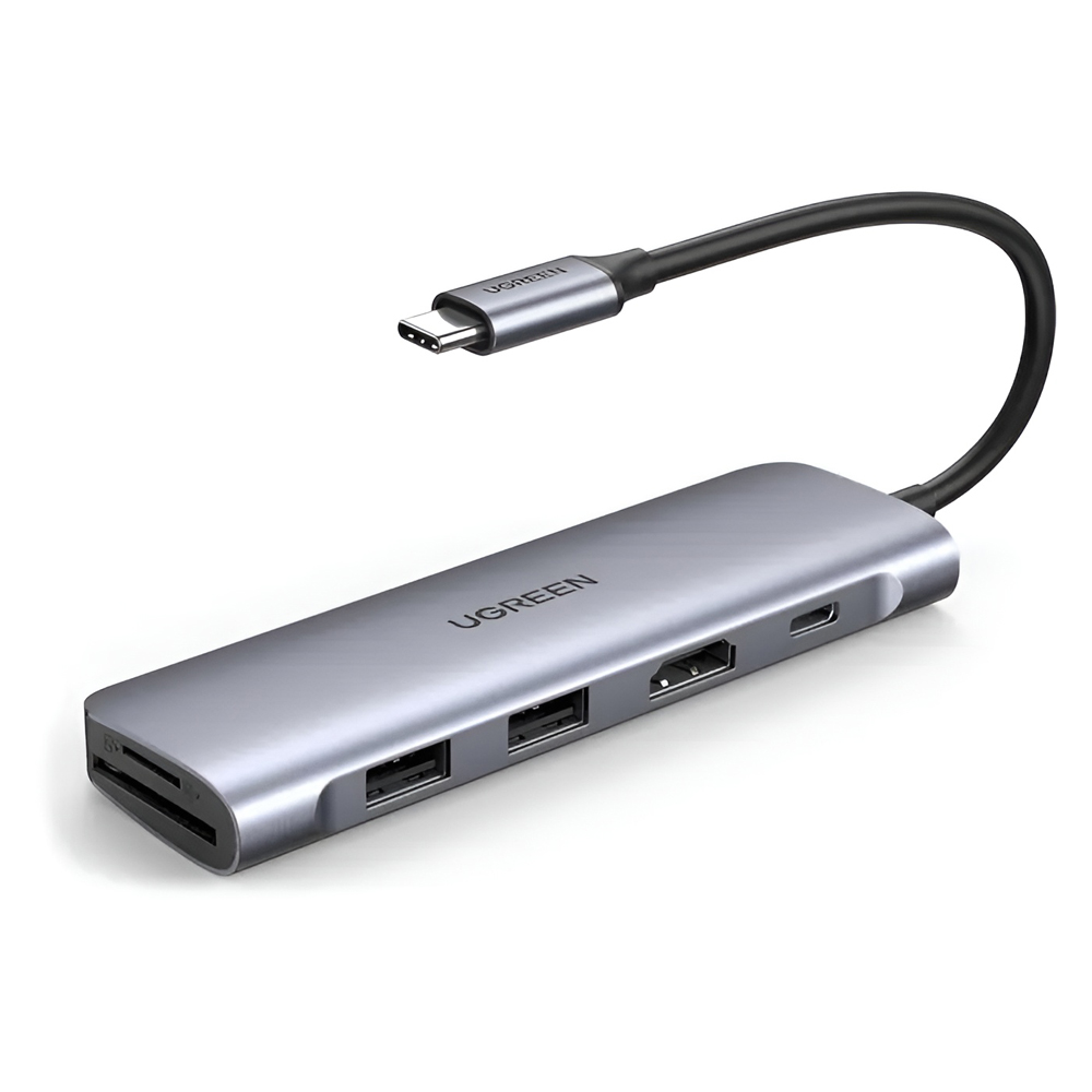UGREEN HUB 6in1 type-C 3.0 to 2*USB 3.0 + HDMI + SD/TF + PD 100W CM195, Space Grey