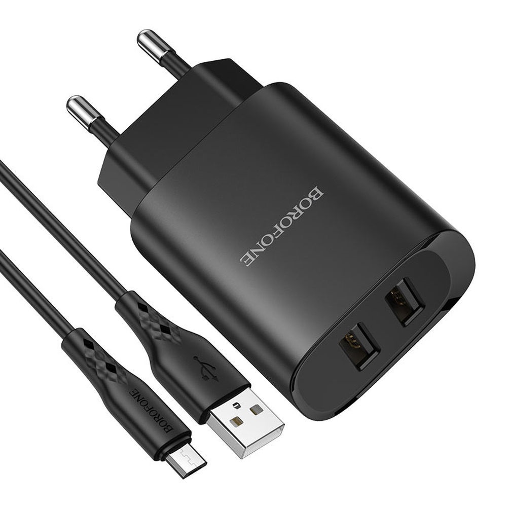Borofone Wall Charger cu USB Сable la Micro-USB 2xUSB 2.1A, negru