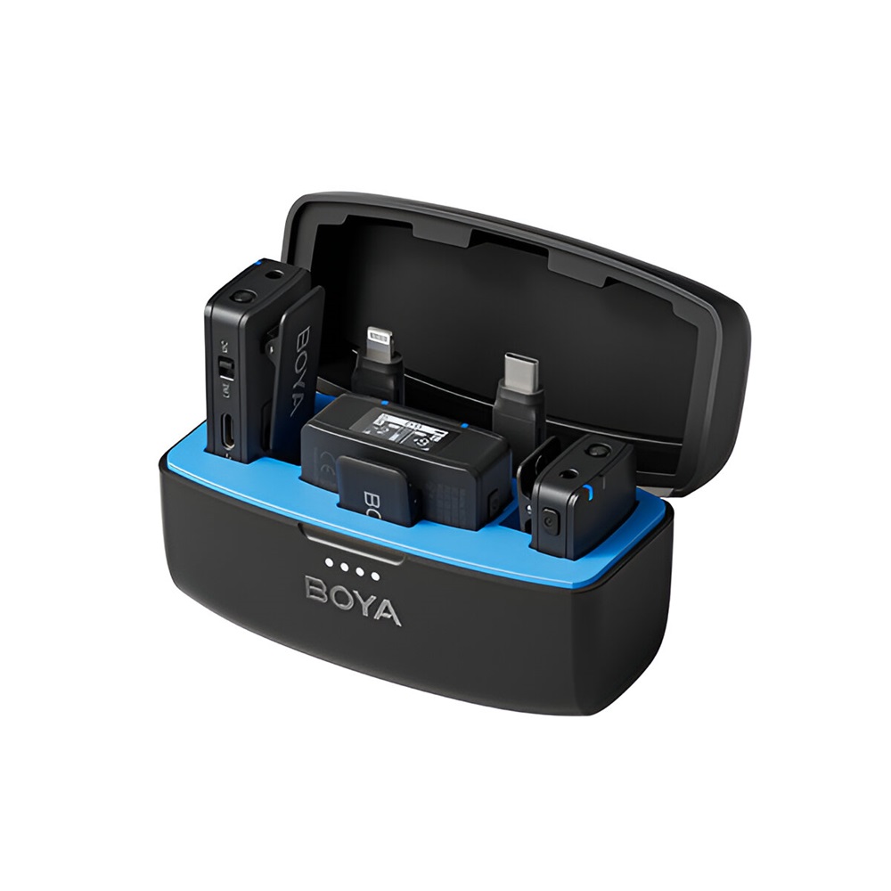 Boya Wireless Microphone 3-in-1 cu înregistrare la bord (BOYAMIC), 3 Adaptor audio, Lavaier Inclus, Negru