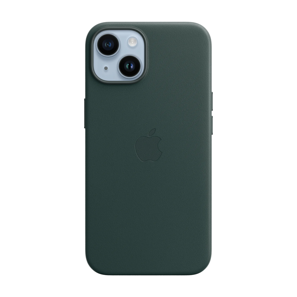 Caz original din piele cu MagSafe pentru iPhone 14, pădure verde