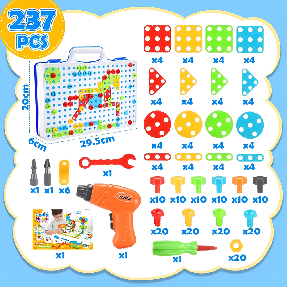 Creative mosaic drill toy set, 237-piece diy educational kit Thumbnail 2