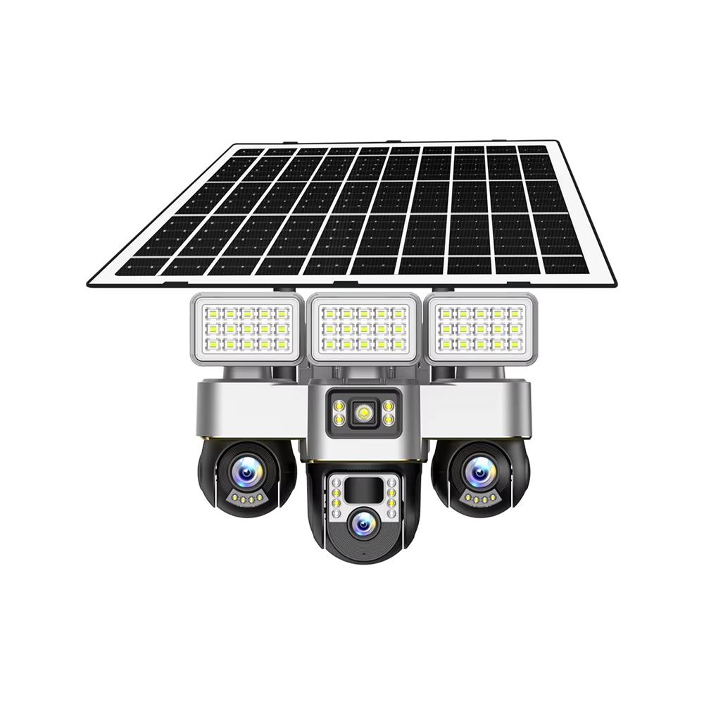 Солнечная камера с наводнением, 3 объектива PTZ, 15MP Ultra HD, 4G/Wi-Fi, 10X Zoom, встроенная батарея, APP V380 Pro, Black