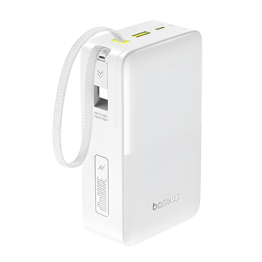 Baseus Power Bank 30000mAh 22,5W cu cablu tip C 0,3m, EnerFill FC51 Bipow 2 Pro Digital Display, Moon White