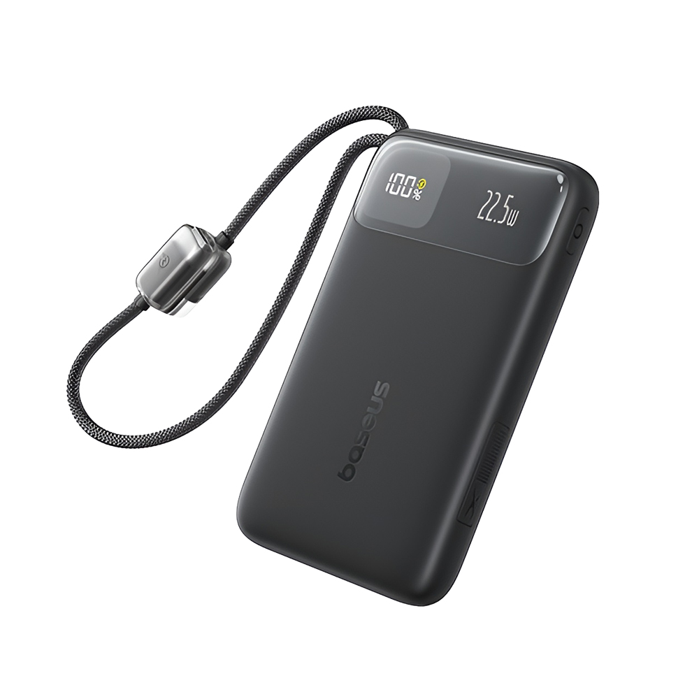 Baseus Power Bank 10000mAh 22,5W cu cablu tip C 0,3m, EnerFill FC11 Display digital, Cosmic Black