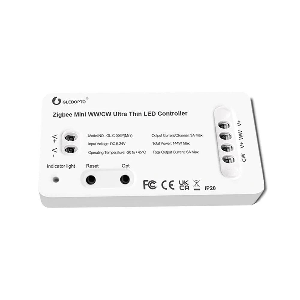Gledopto ZigBee Pro Ultra Thin Mini LED Controller de benzi WW/CW (GL-C-006P(Mini)), DC5~24V, 3A/CH, max 6A putere de ieșire, max 144W