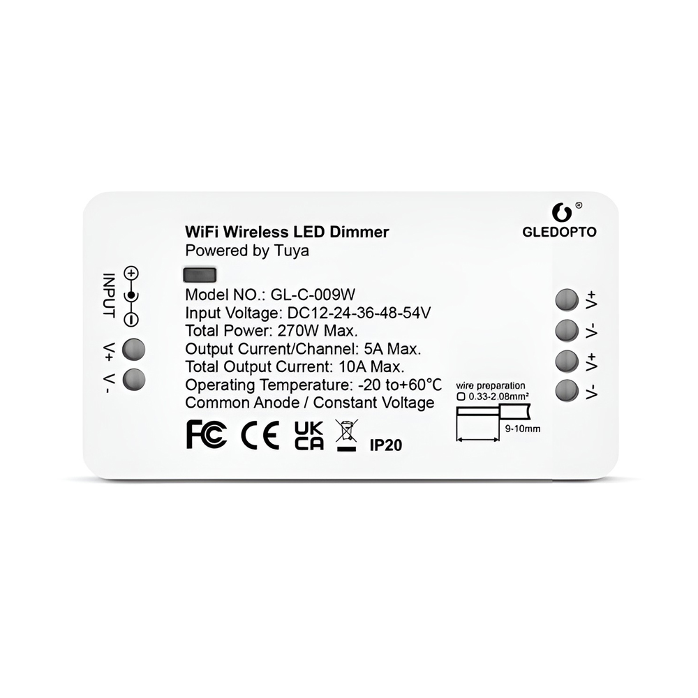 Gledopto Tuya WiFi Single Color LED Dimmer Controller, DC12~54V, max 15A load(GL-C-009W)