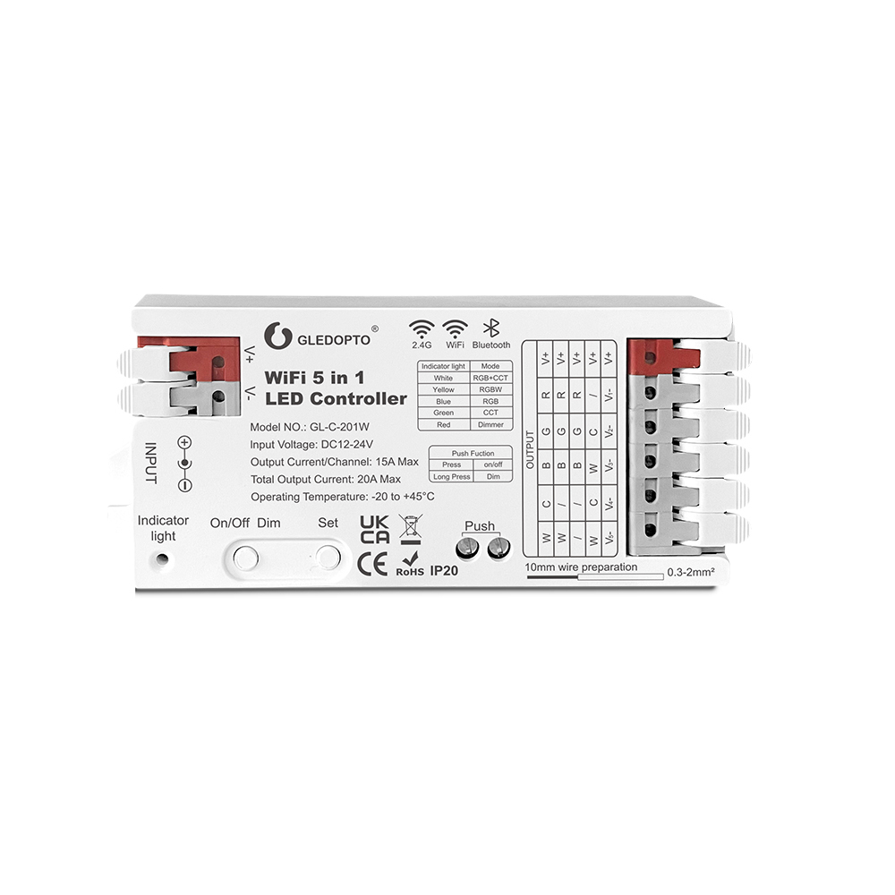 Gledopto Tuya WiFi 5-in-1 LED strip controller, DC12~24V, max 20A load(GL-C-201W)