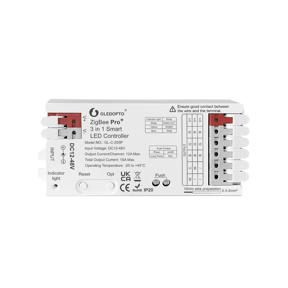 Gledopto ZigBee Pro+ 3-in-1 LED controller RGB RGBW RGBCCT, DC12~48V, 12A/CH, max 15Aoutput(GL-C-205P)