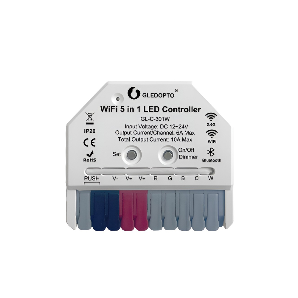 Gledopto Mini Tuya WiFi 5-in-1 LED strip controller, DC12~24V, max 20A load(GL-C-301W)