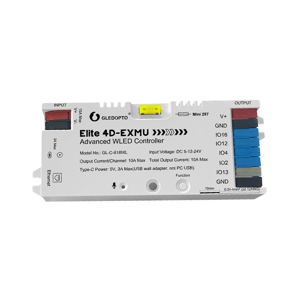 Gledopto Elite 4D-EXMU Advanced ESP32 WLED Digital LED Controller RGB/RGBW/RGBCCT cu 4-output, LAN (GL-C-618WL), DC5~24V,max 15A putere, max 800ICs