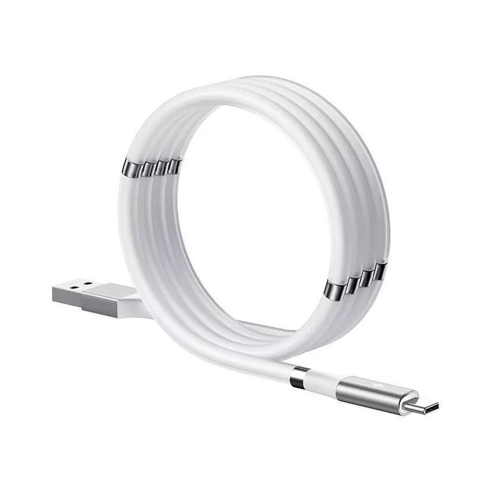 Casca Cable USB de tip C cu organizator magnetic 2.1A 1m, alb