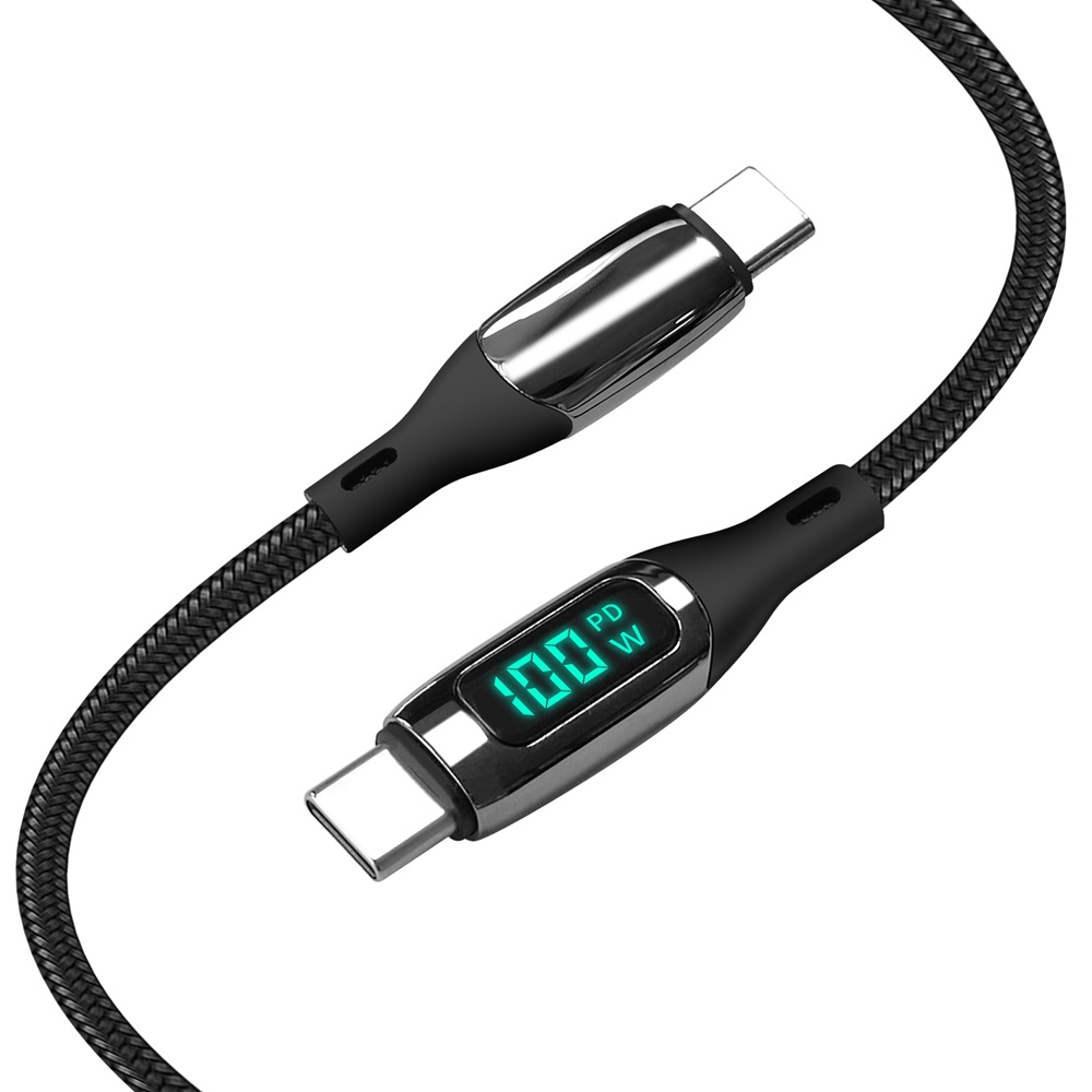 Casca tip cablu C la tipul C 100W 1.2m LED-uri seria, negru