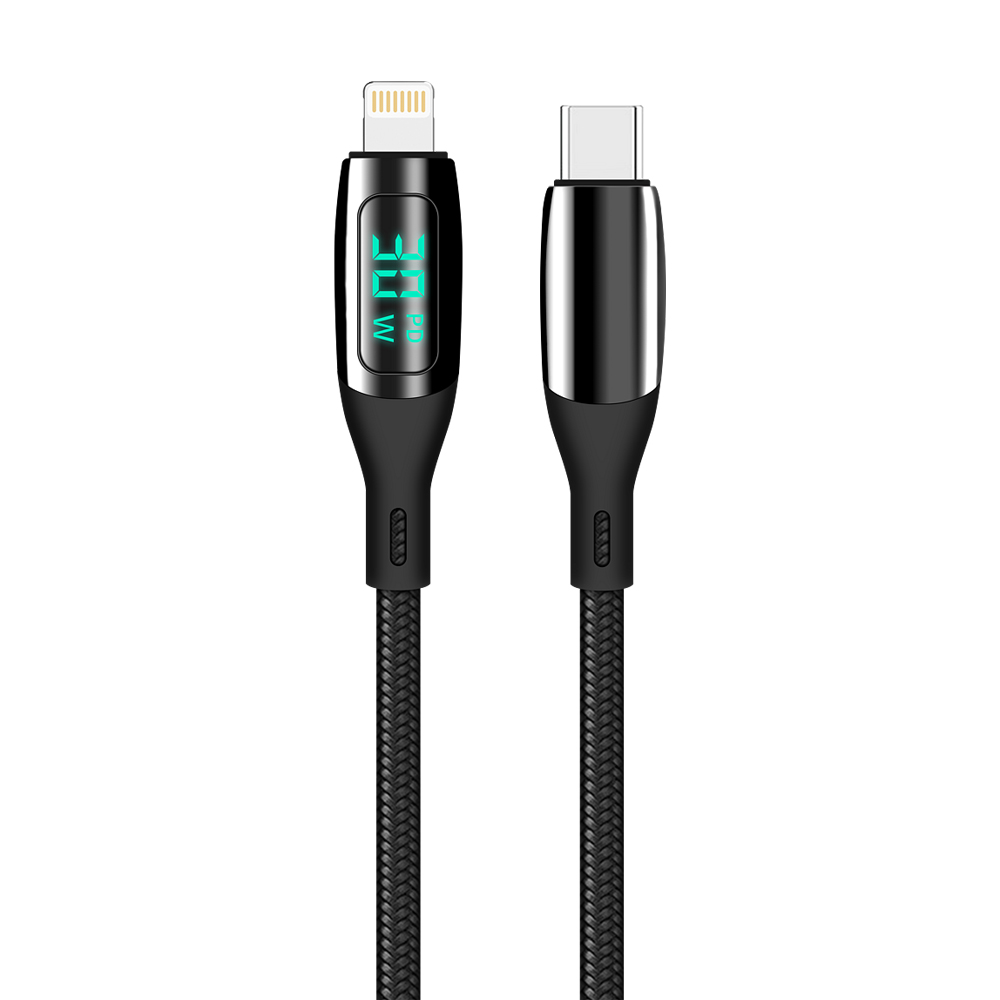 Helmet Cable Type-C to Lightning 30W 1.2m LED Display Series, Black