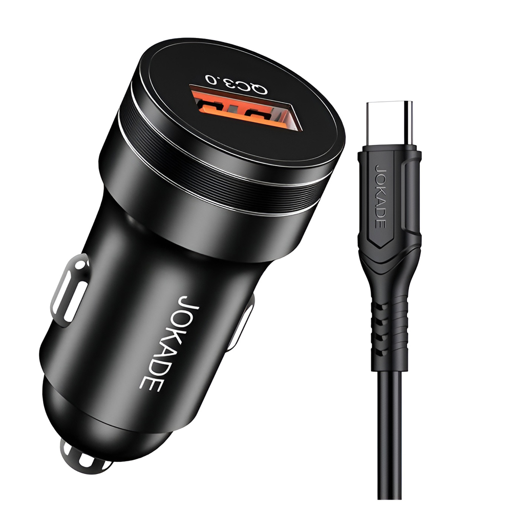 Încărcător auto Jokade 1*USB-A cu cablu USB-A la Type-C 18W JH040, negru