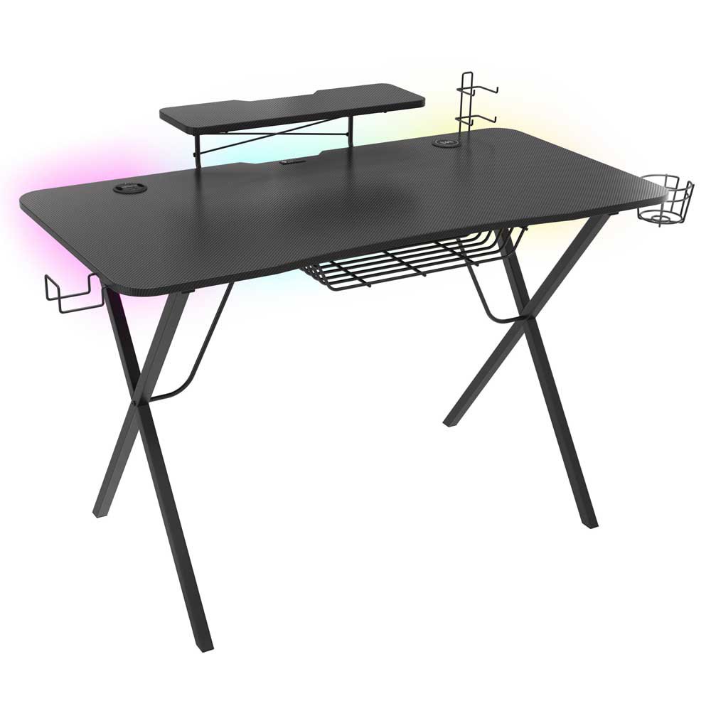 Genesis Desk Gaming Holm 300, RGB (Organizator, Încărcător Wireless, Suport multiplu (Headphone, Cup, Gamepad), Hub USB, Controller la distanță, 120x60x75cm)