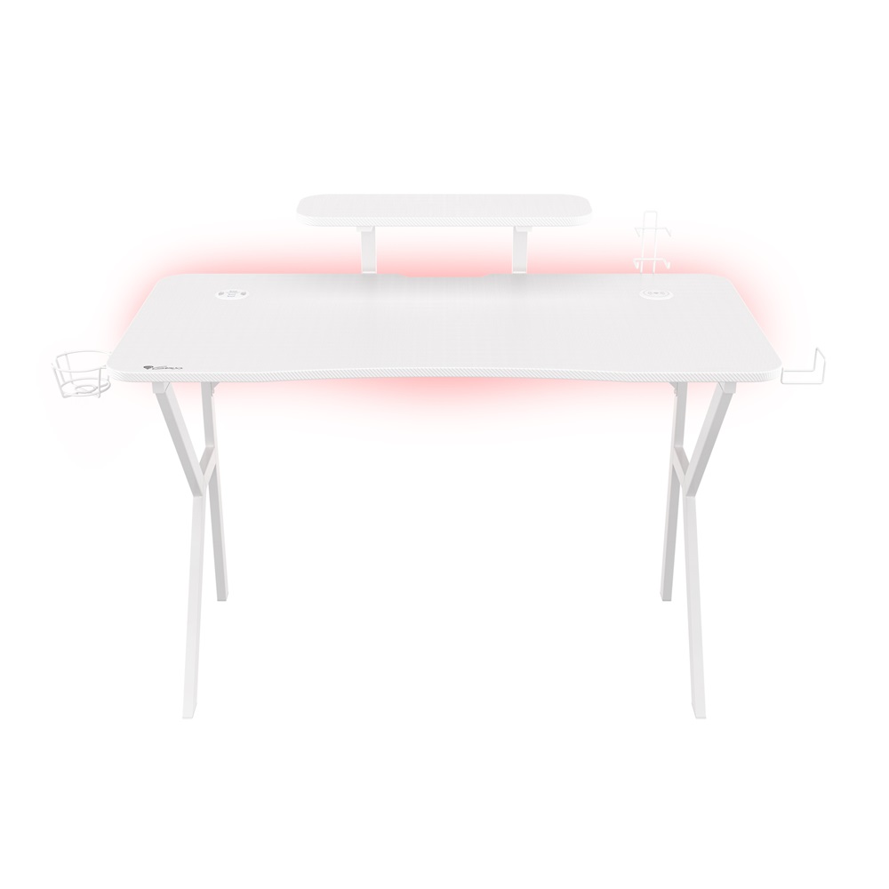Genesis Desk Gaming Holm 320, RGB White (Organizator, Încărcător Wireless, Suport multiplu, USB Hub, Controller la distanță, 120x60x75cm)