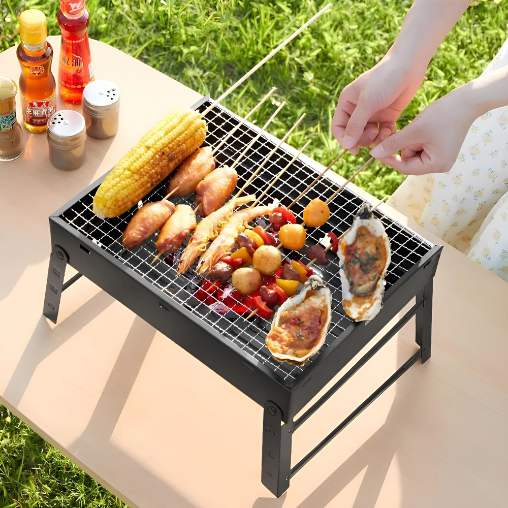 Outdoor charcoal bbq grill, large steel tl372, black   Thumbnail 2