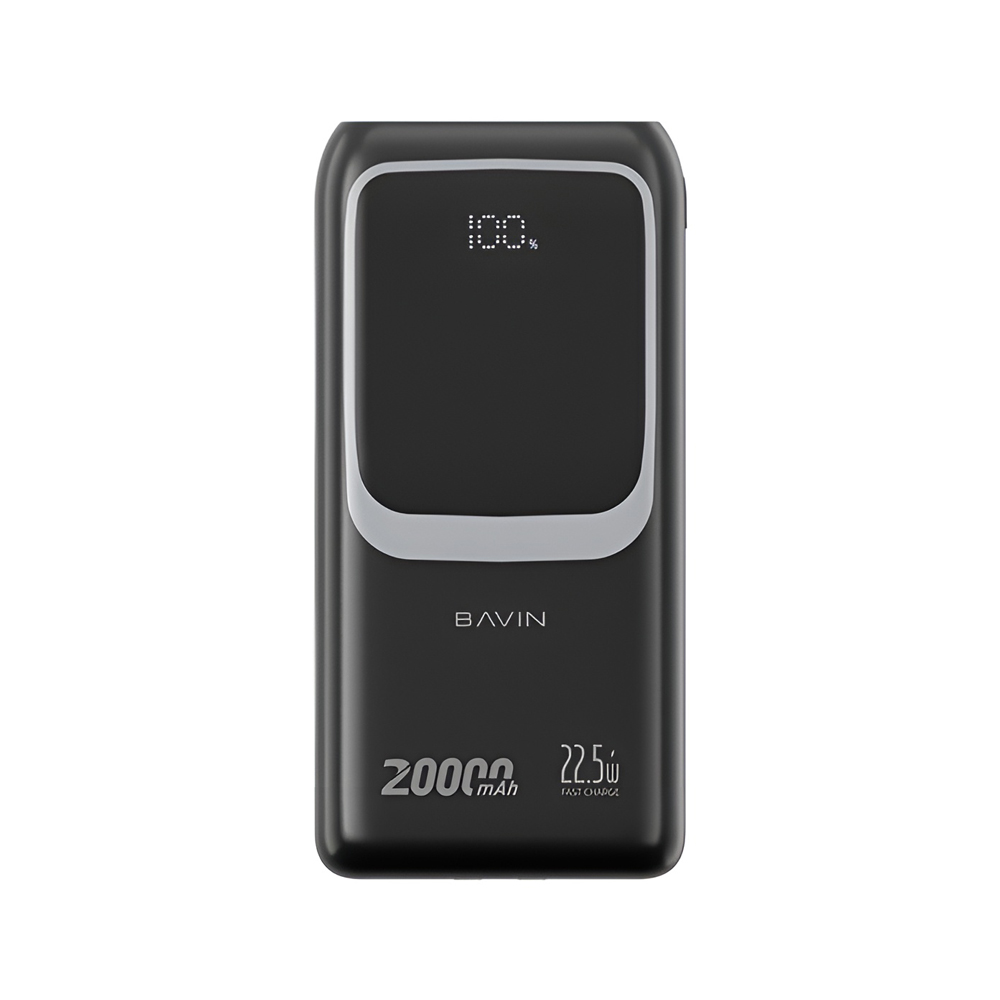BAVIN Power Bank 20000mAh, быстрая зарядка 22,5 Вт, встроенные кабели Type-C и Lightning, черный