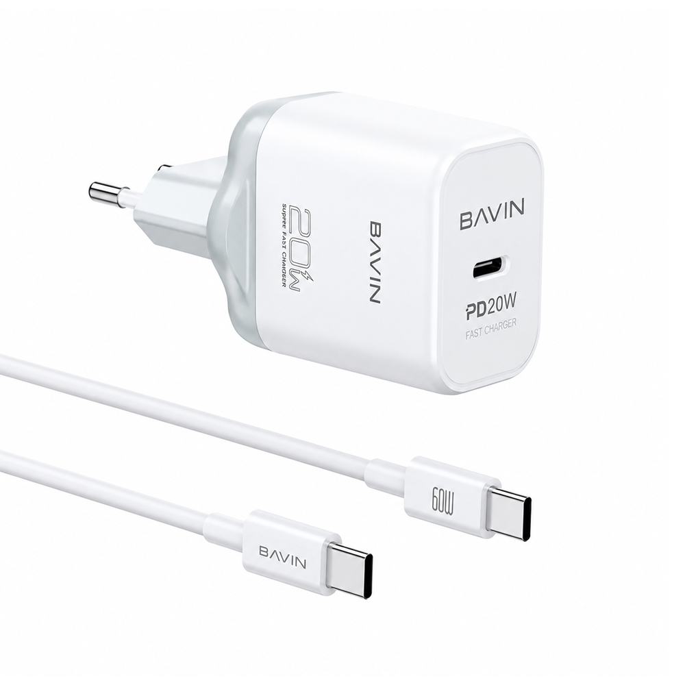 BAVIN Wall Charger PD 20W Fast Charge + кабель Type-C to Type-C